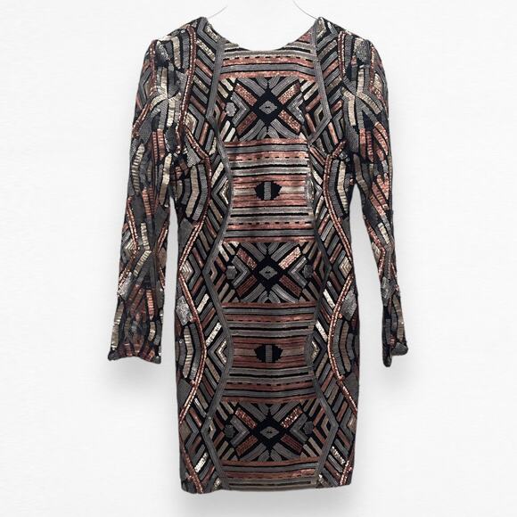 Adelyn Rae Sequin Multicolor Metallic Long Sleeve Bodycon Mini Dress Size Small - Picture 10 of 10